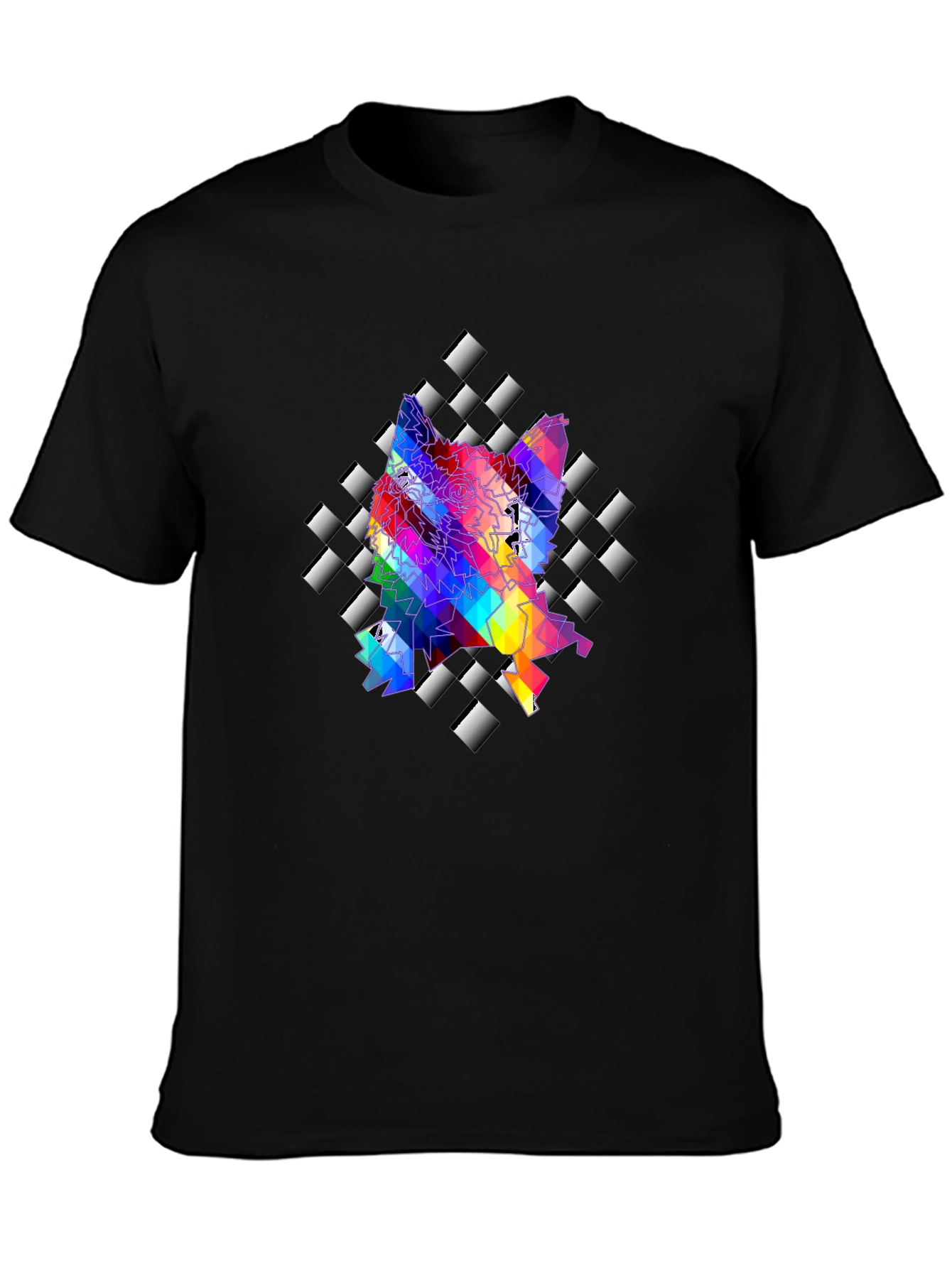 Geometric Wolf Graphic Tee - Stylish Mens Black T-Shirt
