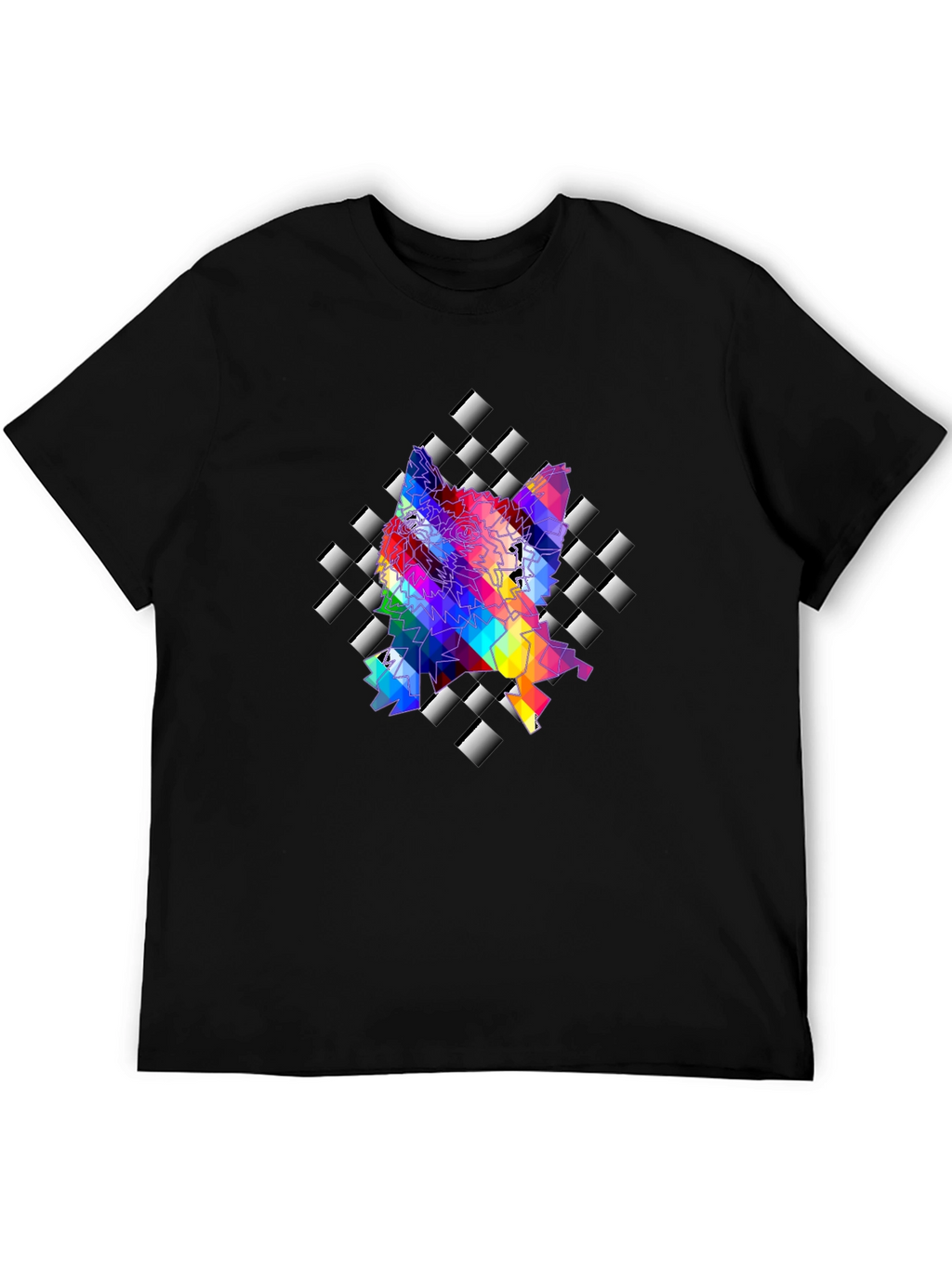 Geometric Wolf Graphic Tee - Stylish Mens Black T-Shirt