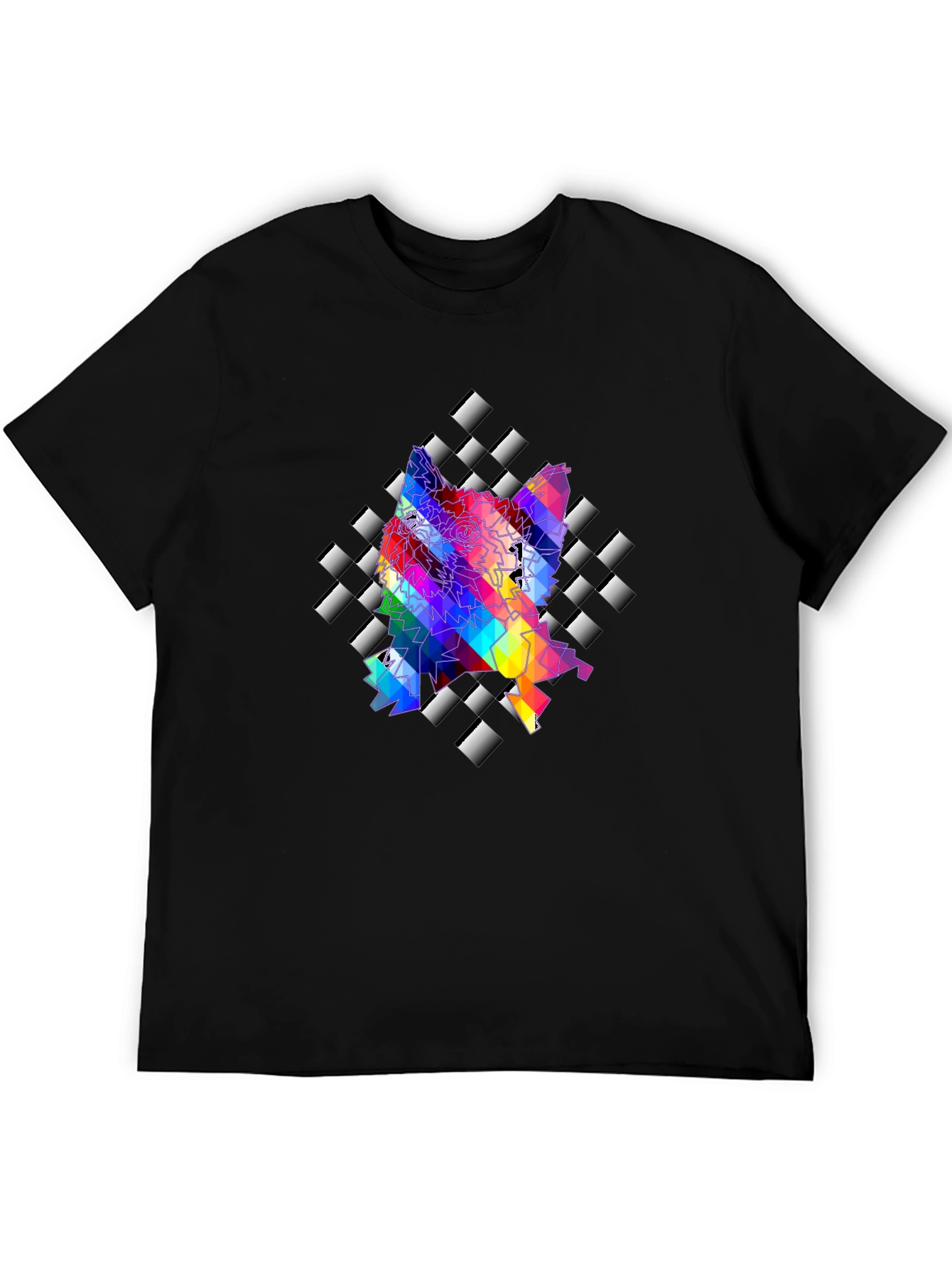 Geometric Wolf Graphic Tee - Stylish Mens Black T-Shirt