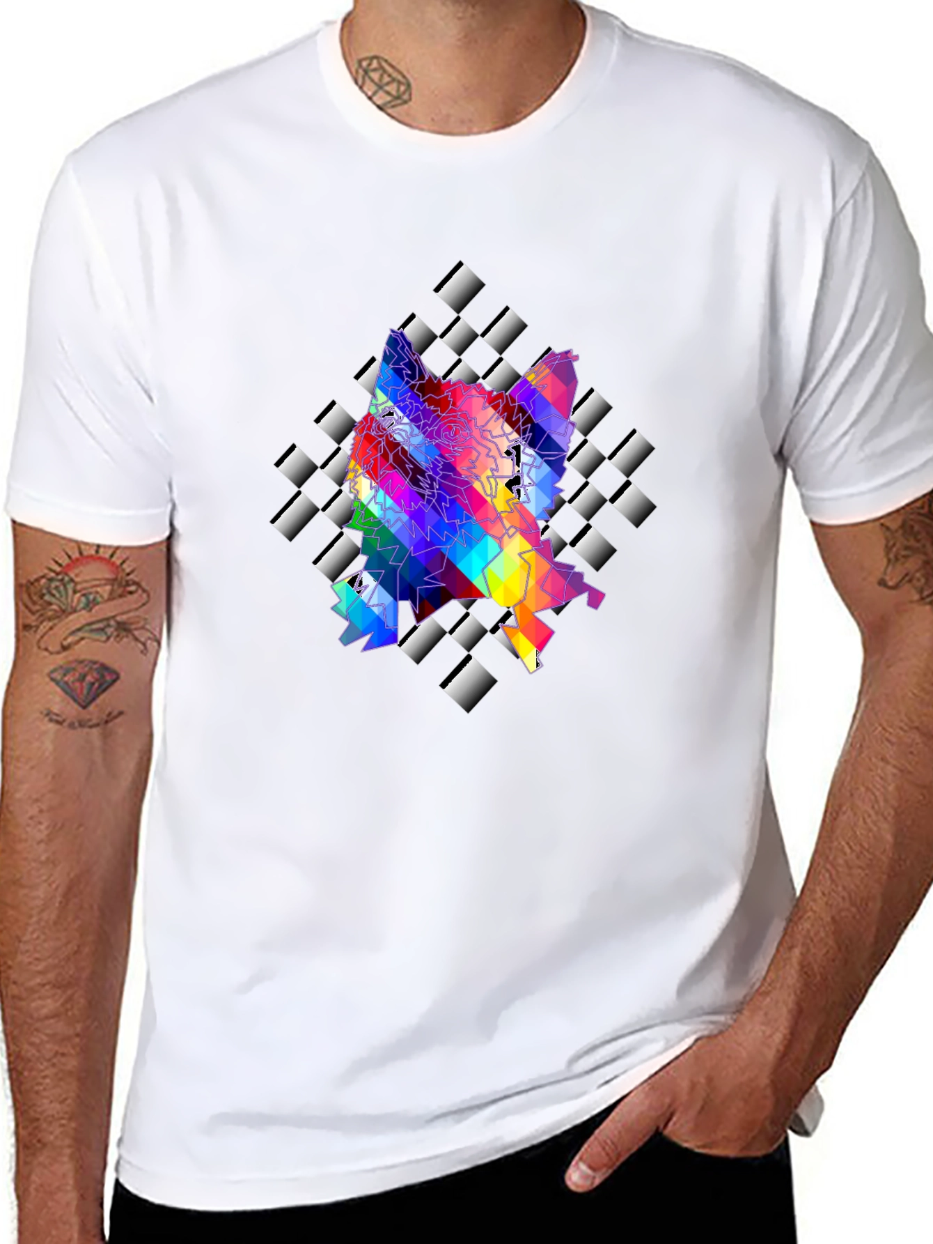 Geometric Wolf Graphic Tee - Stylish Mens Black T-Shirt