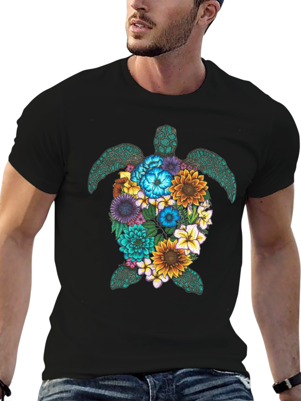Floral Turtle Graphic Tee - Nature Lovers T-Shirt