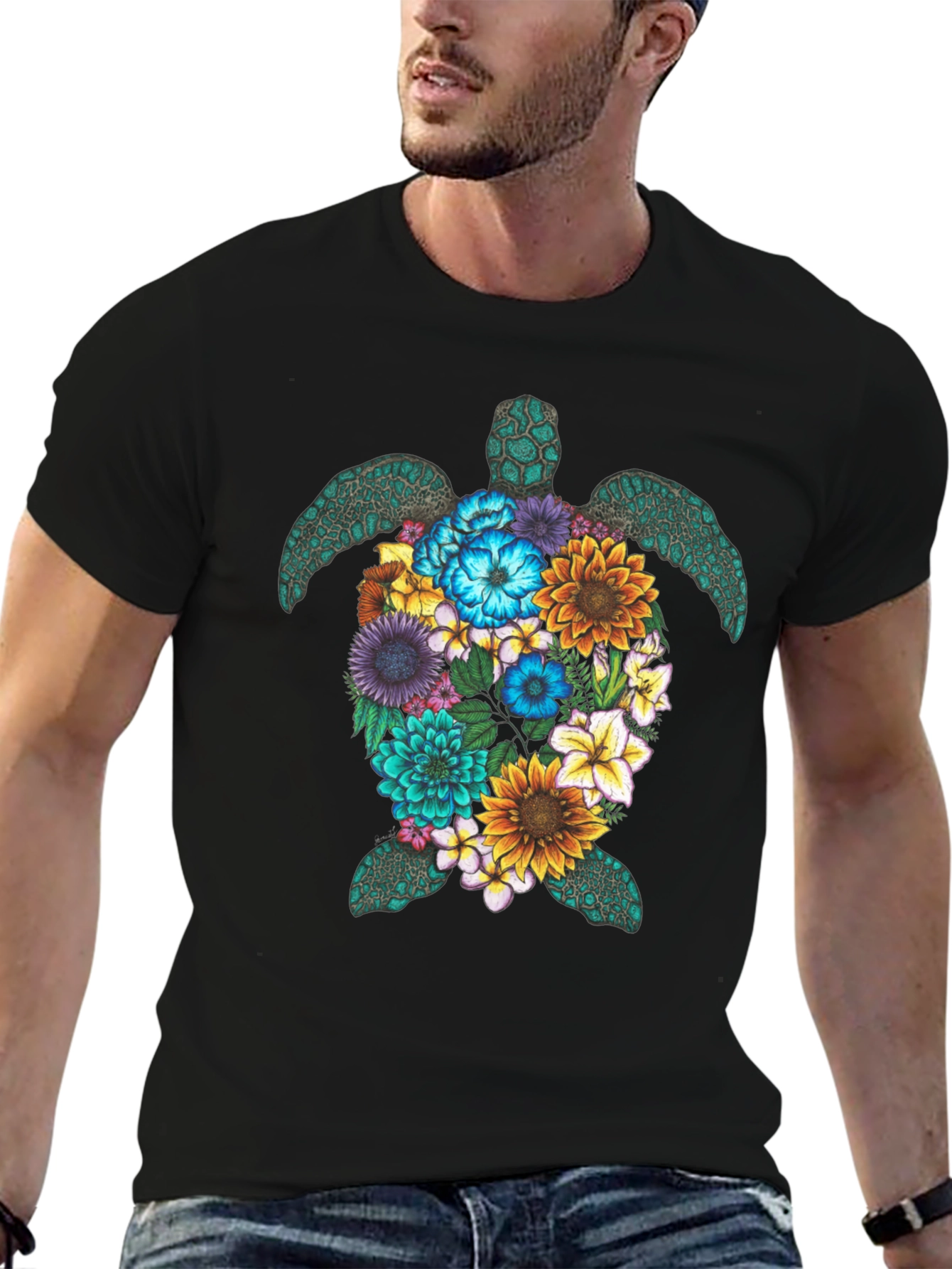 Floral Turtle Graphic Tee - Nature Lovers T-Shirt