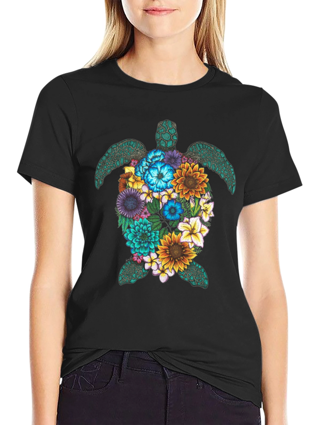 Floral Turtle Graphic Tee - Nature Lovers T-Shirt