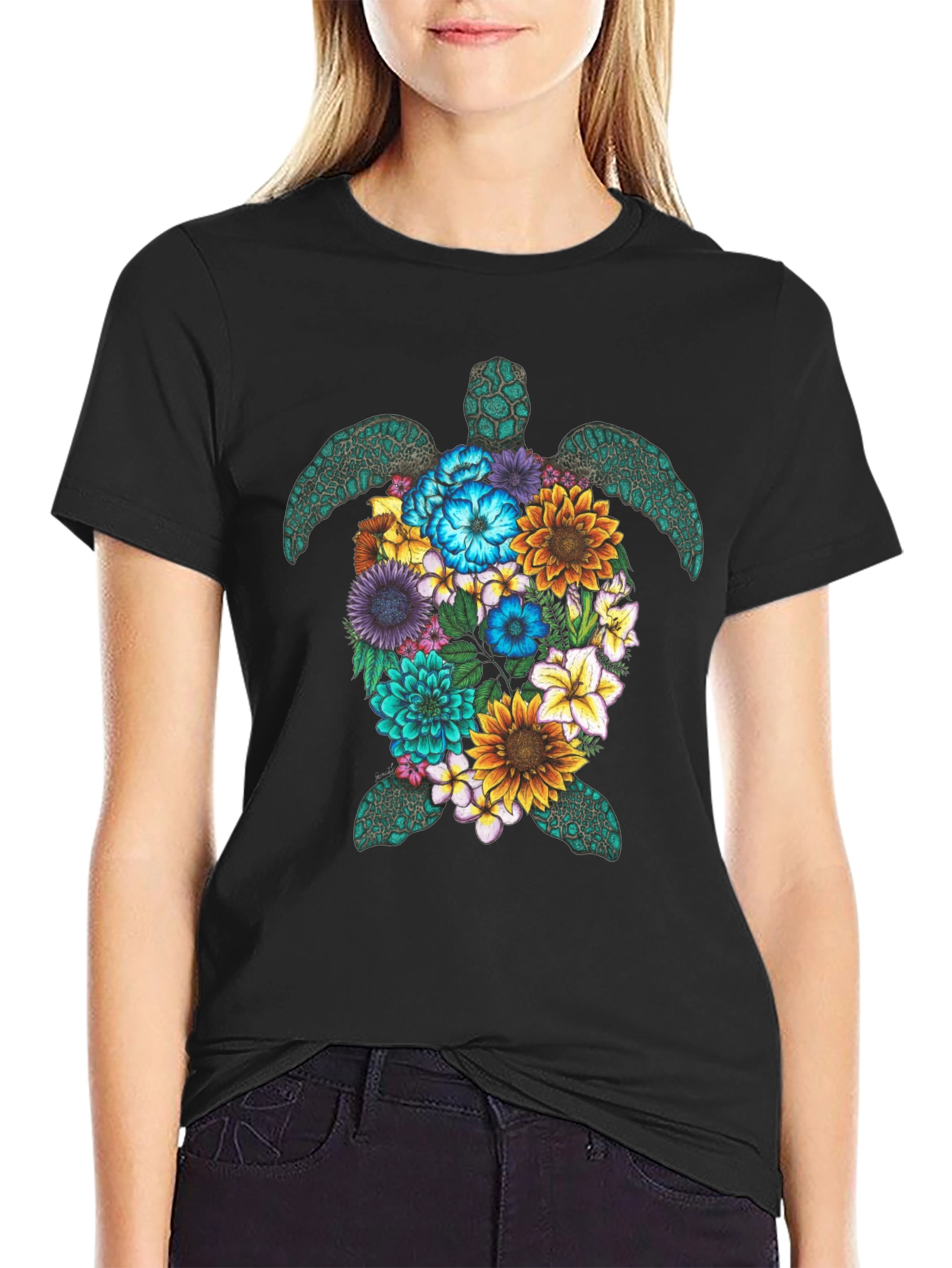 Floral Turtle Graphic Tee - Nature Lovers T-Shirt