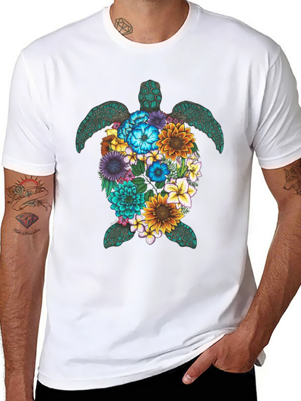Floral Turtle Graphic Tee - Nature Lovers T-Shirt