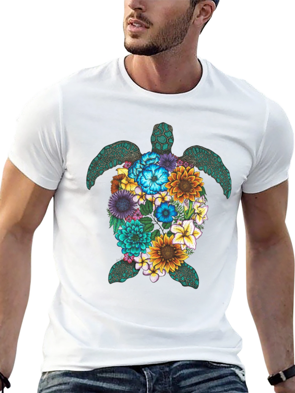 Floral Turtle Graphic Tee - Nature Lovers T-Shirt