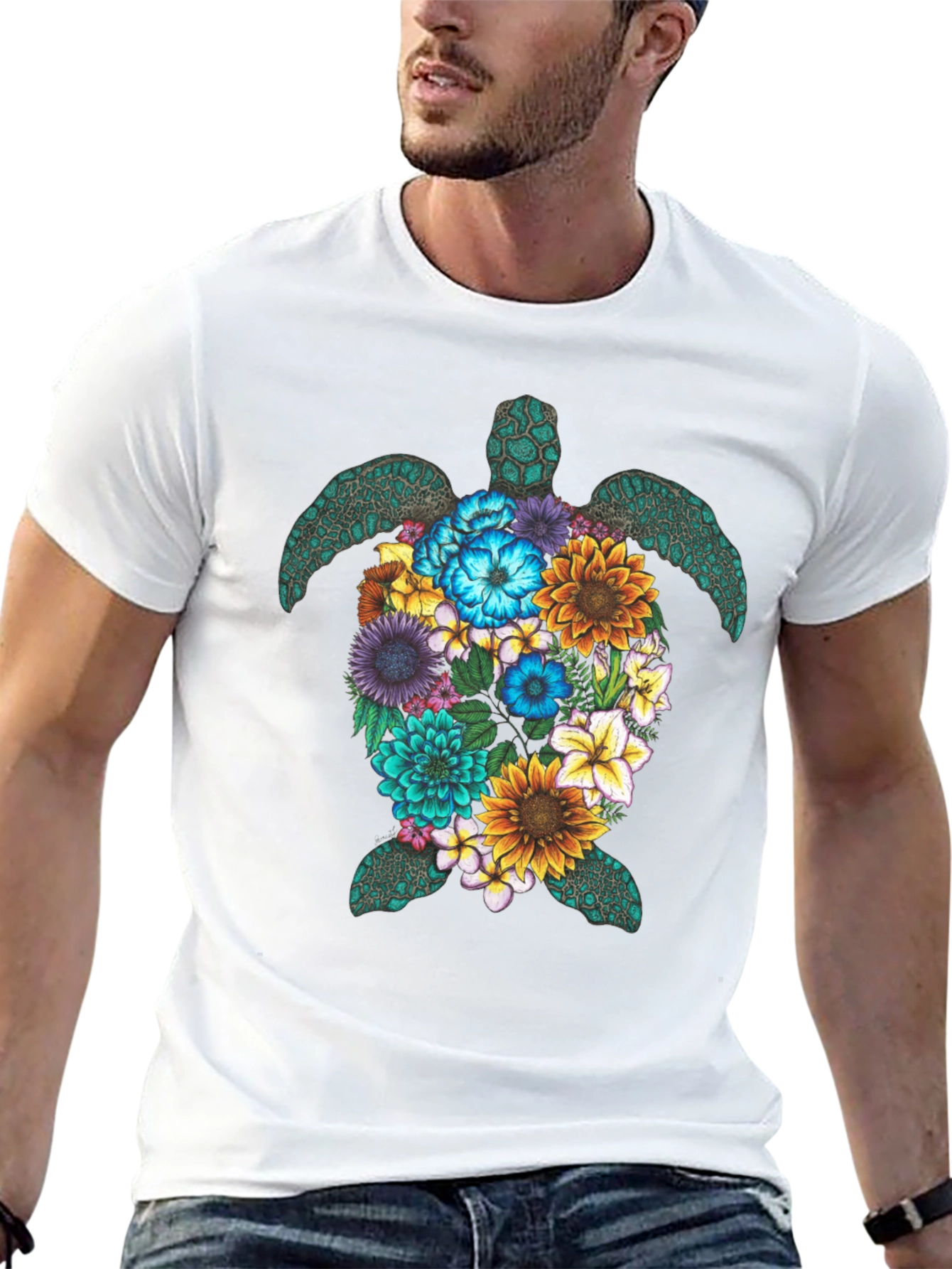 Floral Turtle Graphic Tee - Nature Lovers T-Shirt