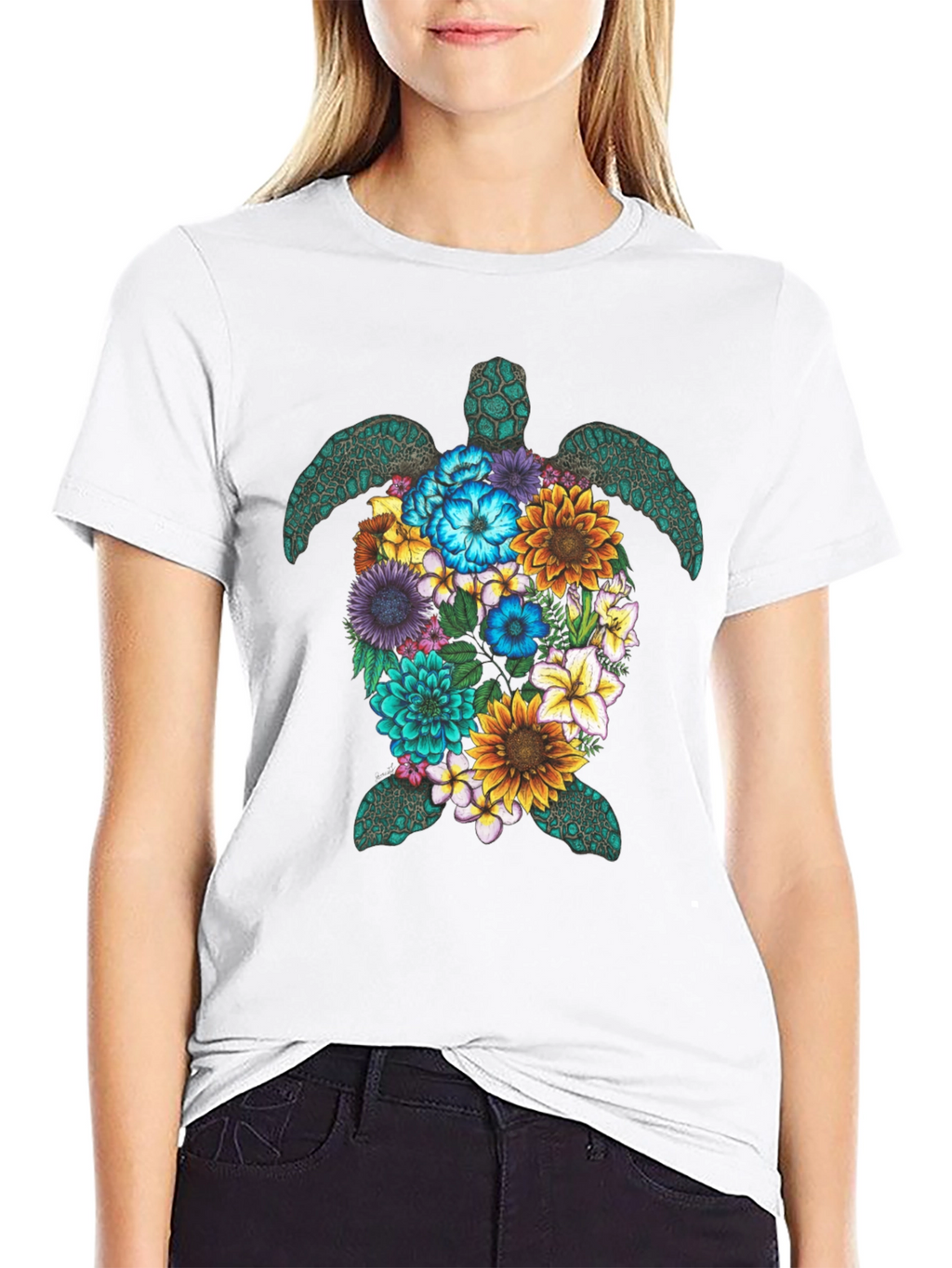 Floral Turtle Graphic Tee - Nature Lovers T-Shirt