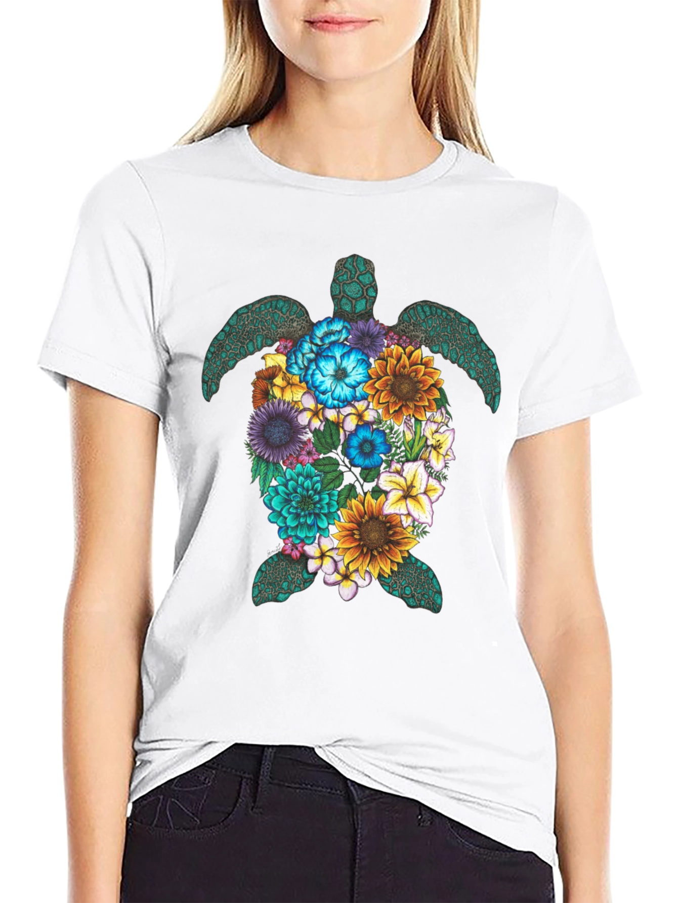 Floral Turtle Graphic Tee - Nature Lovers T-Shirt