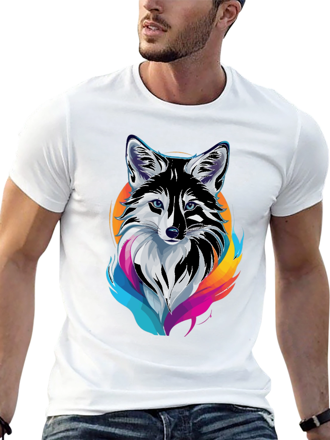 Cool Fox Graphic Print Mens Black T-Shirt