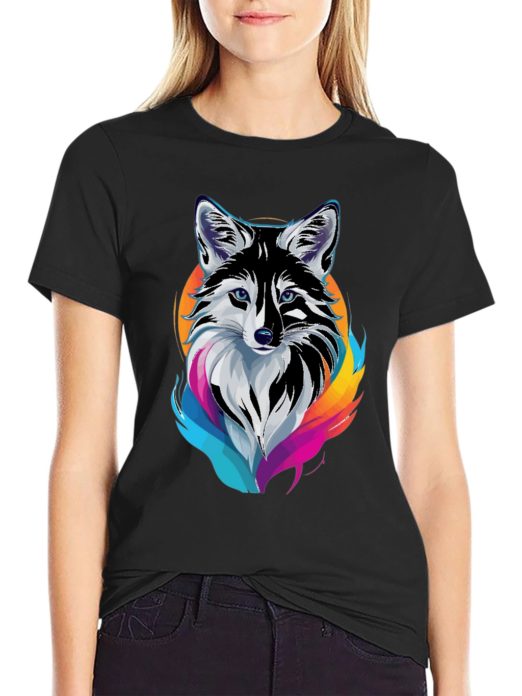 Cool Fox Graphic Print Mens Black T-Shirt