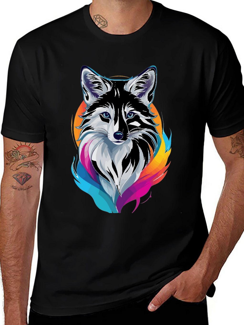 Cool Fox Graphic Print Mens Black T-Shirt