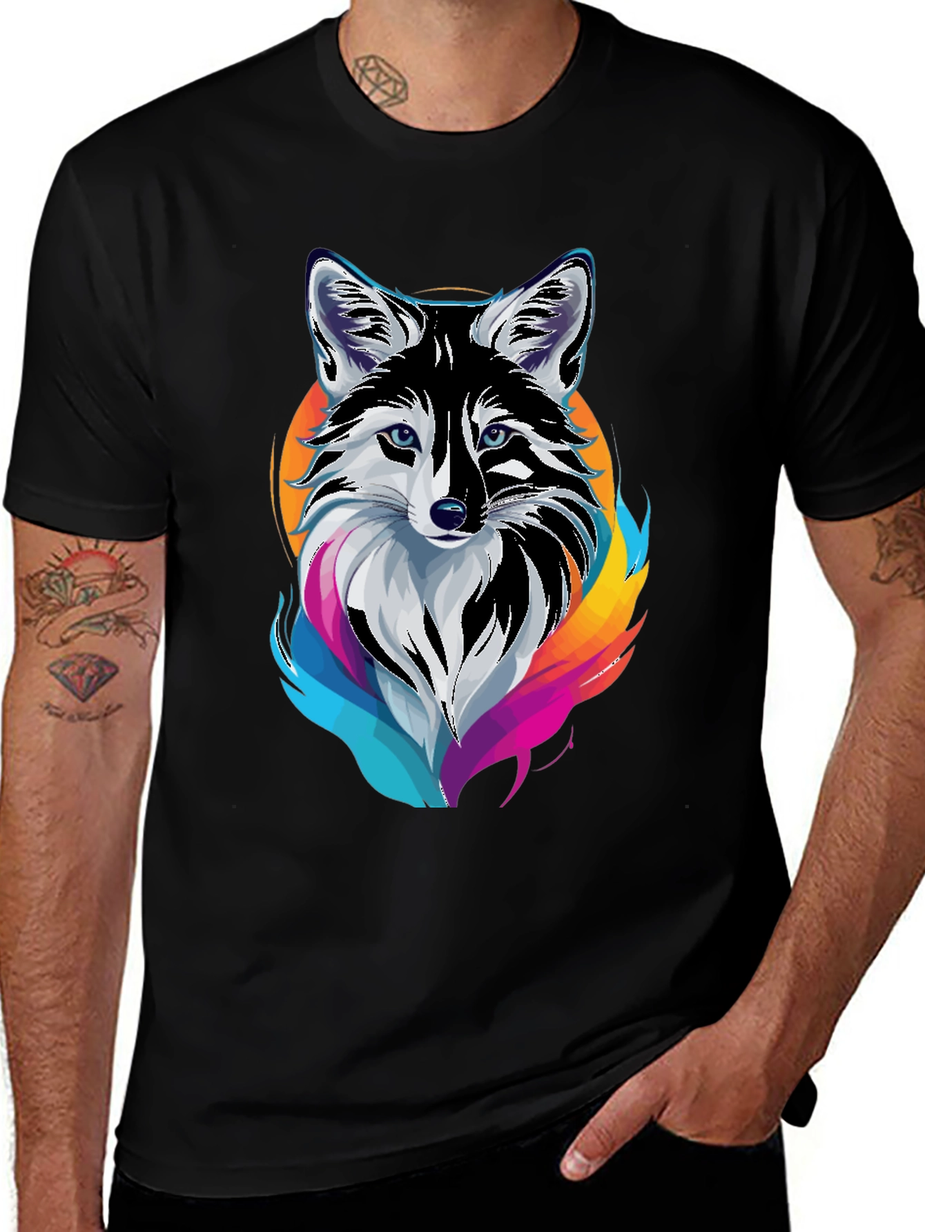 Cool Fox Graphic Print Mens Black T-Shirt